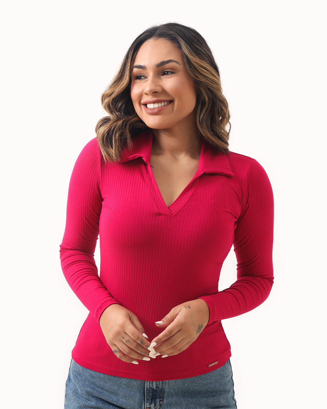 BLUSA STELA MANGA LONGA CANELADA