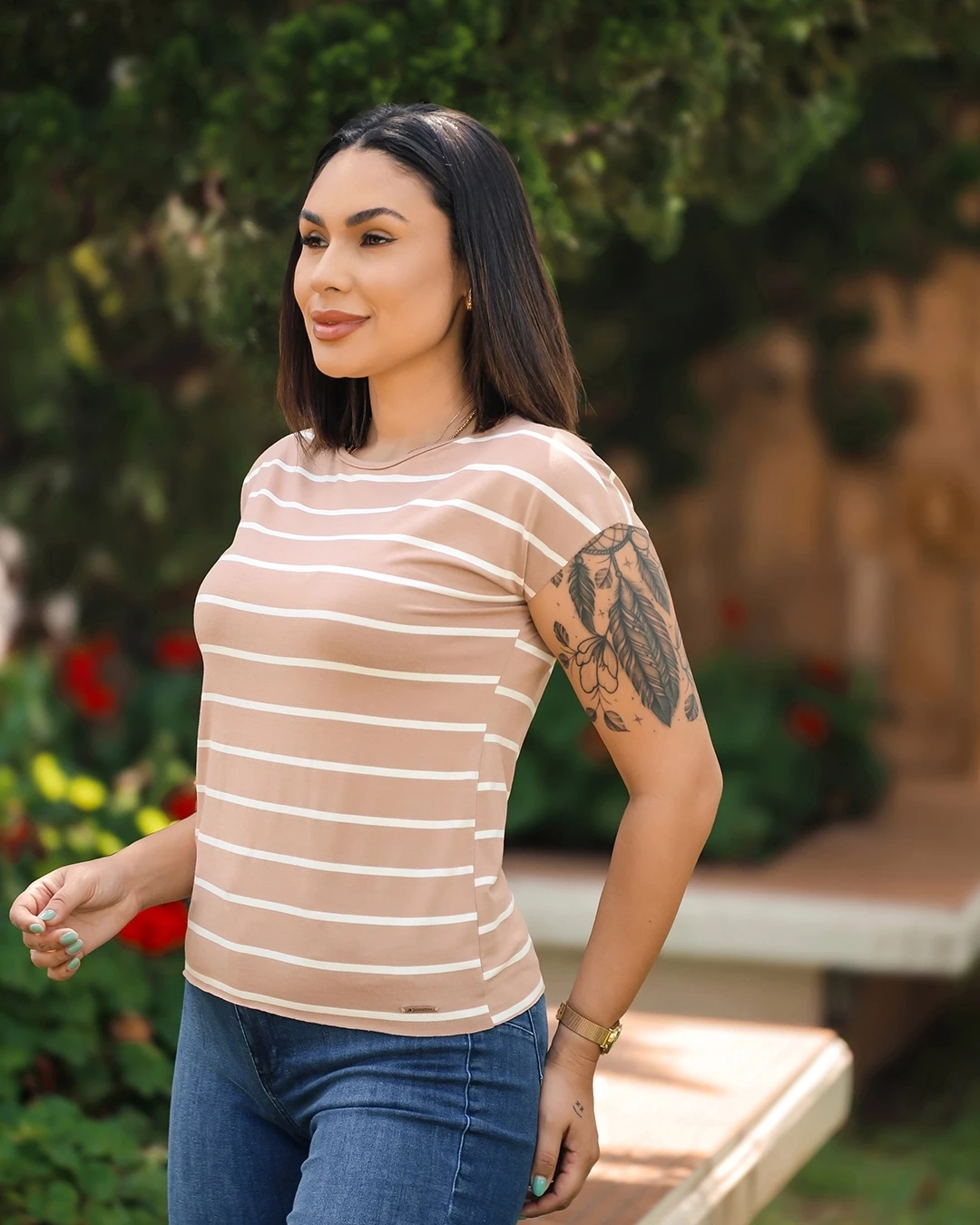 BLUSA ANGEL LISTRADA MANGA CURTA 